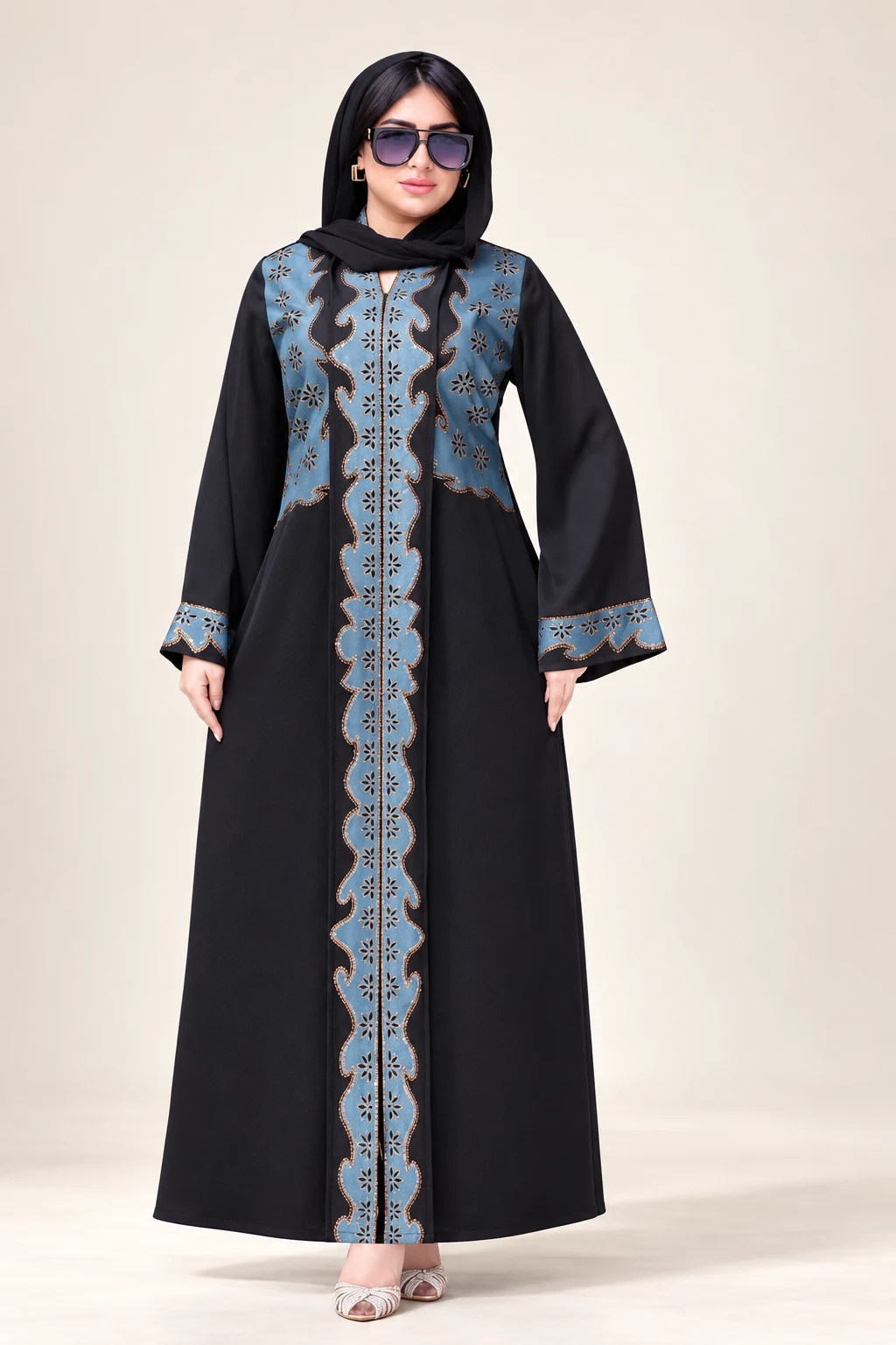 Black abaya with blue details from the collection